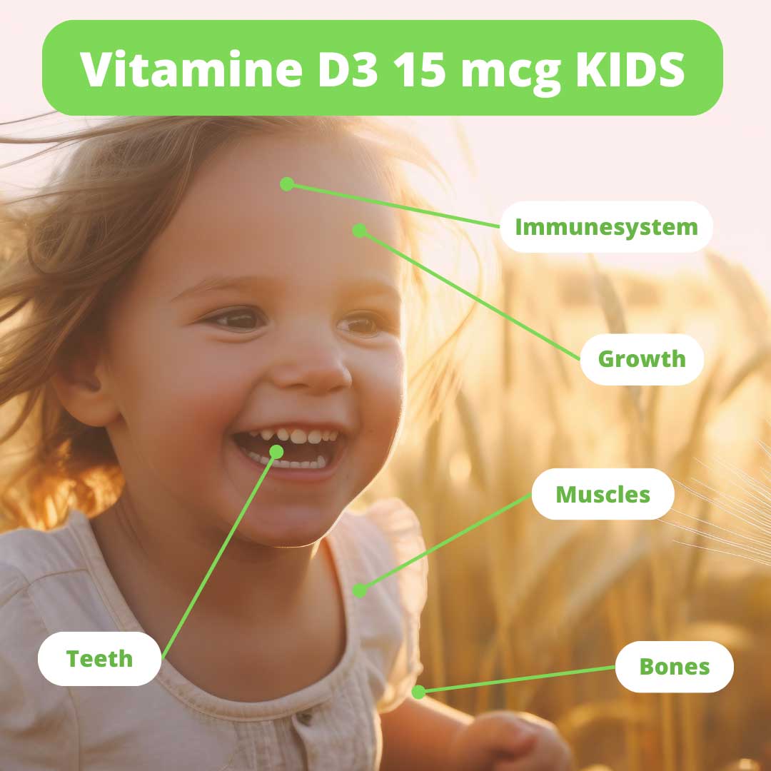 Vitamin D3 for children, for immune system, growth, muscles, bones, teeth